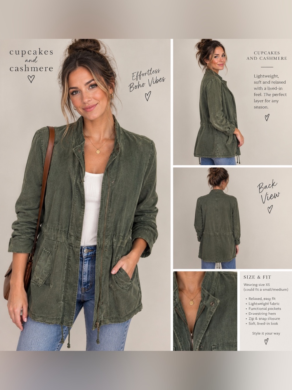 cupcakes & cashmere Olive Green Utility Jacket